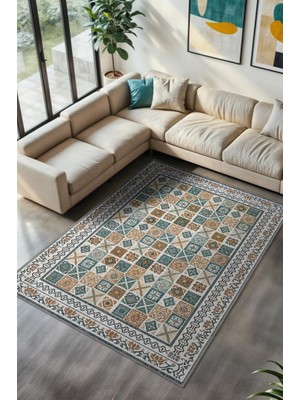 Homshtag Ince Geomterik Detaylı Damalı Sanatsal Halı, Rustik Oturma Odası Halısı, Kültürel Desenli Salon Halısı