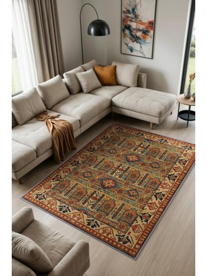 Homshtag Etnik Kafkas Desenli Geleneksel Rustik Halı, Yıkanabilir Oturma Odası Halısı