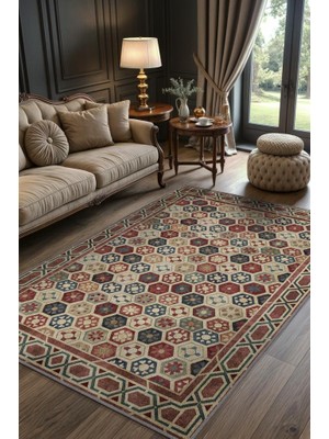 Homshtag Eskitme Tarzı Geometrik Desenli Oturma Odası Halısı, Sembolik Çiçek Motifli Salon Halısı, Makinede Yıkanabilir Çok Renkli Halı