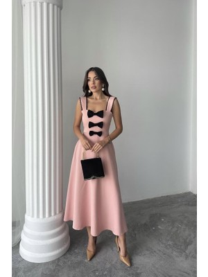 Etiler Collection Pudra Fiyonk Garnili Dantelli Elbise