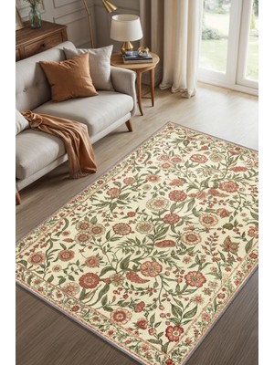 Homshtag Kır Çiçeği Desenli Ingiliz Tarzı Botanik Halı, Çiçekli Salon Halısı, Çiçek Desenli Geleneksel Yatak Odası Halısı