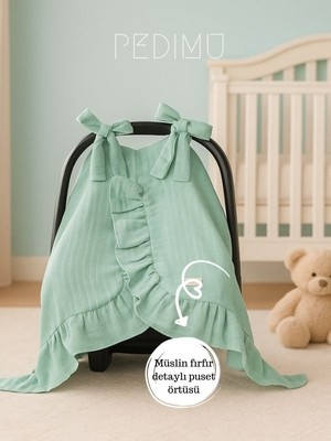 Pedimu %100 Pamuk Fırfırlı Detaylı Müslin Puset Örtüsü – Nefes Alan Yumuşak Kumaş