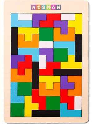 Kesman Kitap Montessori Ahşap Tetris & Blok Puzzle Zeka Oyuncağı Seti