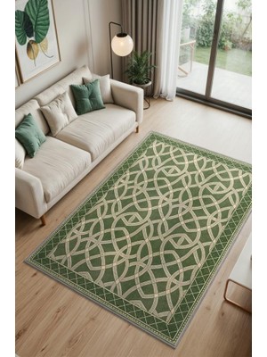 Homshtag Düğüm Desenli Yıkanabilir Salon Halısı, Krem Yeşil Halı, Minimal Ev Dekoru, Dokuma Pamuk Tabanlı Halı