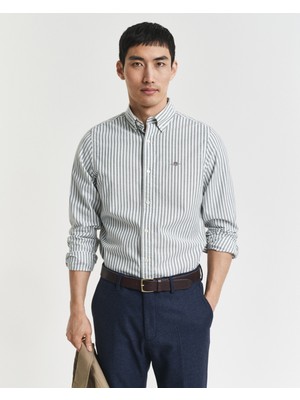 Gant Erkek Yeşil Slim Fit Düğmeli Yaka Çizgili Oxford Gömlek 3250236.338