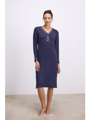 Anıl Kadın Uzun Kollu, Yumuşacık Kumaş, Zarif Düğmeli Tasarım GECELIK(11615)