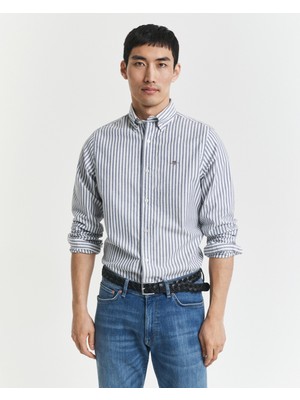 Gant Erkek Mavi Slim Fit Düğmeli Yaka Çizgili Oxford Gömlek 3250236.423