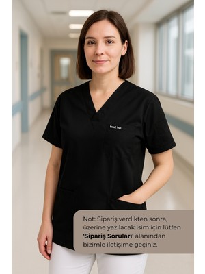 Mirach Med Kişiye Özel Isimli Tek Üst 4 Cepli Scrubs Forma