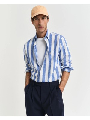 Gant Erkek Mavi  Regular Fit Düğmeli Yaka Çizgili Gömlek 3250043.407