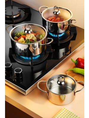 Steel & More Ferona Paslanmaz Çelik 6 Parça Mini Tencere Seti (12-14-16 Cm)