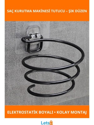 Letsii Dayanıklı Metal Spiral Yapışkanlı Saç Kurutma Makinesi Tutucu