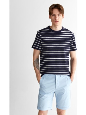 Gant Erkek Lacivert Regular Fit Bisiklet Yaka Çizgili T-Shirt 2003326.433