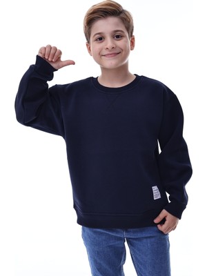 CQCQ Erkek Çocuk Lacivert Şardonlu Sweatshirt – %100 Pamuk Rahat Kalıp 5-10 Yaş