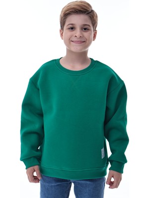 CQCQ Erkek Çocuk Yeşil Şardonlu Sweatshirt – %100 Pamuk Rahat Kalıp 5-10 Yaş