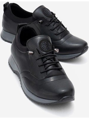 Ccway Lastikli Taşlı Streçli Kadın Günlük Ayakkabı Siyah Cilt