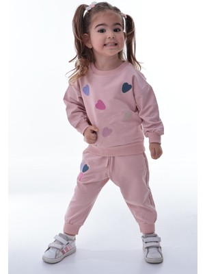 CQCQ Kız Çocuk Pamuklu 2 İplik Eşofman Takımı – %100 Pamuk Kalpli Model