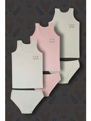 Gri Mor Tekstil 3'lü Kız Çocuk Tavşan Baskılı Pamuklu Atlet Külot Çamaşır Takımı