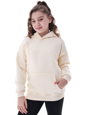 CQCQ Unisex Çocuk Kapüşonlu Şardonlu Sweatshirt 5-14 Yaş Oversize Günlük Spor Sarı