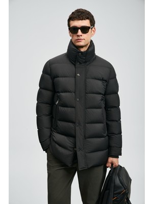 Siyah Lufian Rıld Kaz Tüyü Erkek Mont 112120255 Regular Fit Orta Kalınlık Özellikli