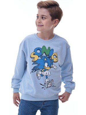 CQCQ Sonic Baskılı Erkek Çocuk 3 İplik Sweatshirt Gamer Oyun Temalı Rahat Ve Konforlu
