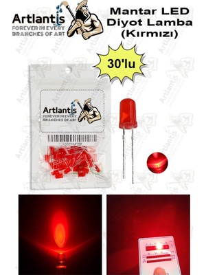 Artlantis Kırmızı Mantar LED Diyot Lamba 30 Lu 1 Paket Kırmızı 4.8 mm Mini Mantar LED Lamba Deney Bilim Proje Arduino Işığı