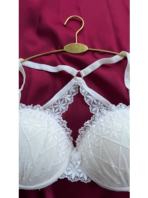 Modellife Kadın Beyaz Slikon Dolgulu Sırtı Çapraz Dantelli Sütyen