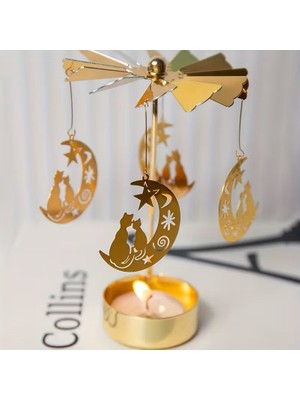 Dekoratif Dönen Mumluk Mum Isısıyla Dönen Gold Metal Ev Dekoru