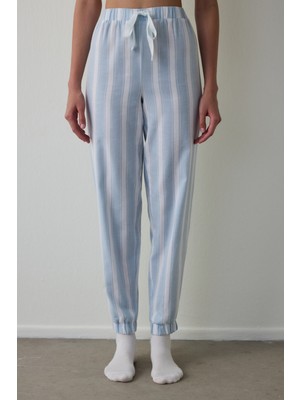 Penti Açık Mavi Magic Çizgili Pamuklu Bağlama Detaylı Pijama Altı