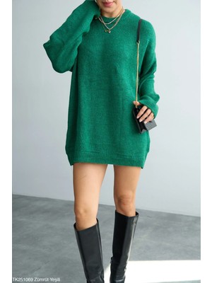 Cemo  Bisiklet Yaka Tüylü Oversize Kazak