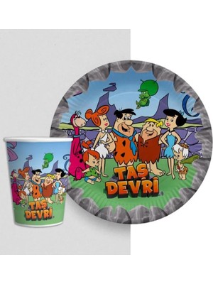 8 Li Tabak Bardak Taş Devri Flintstones Temalı Doğum Günü Parti Süsü Malzemeleri