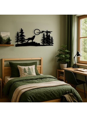 Ala Design Gökyüzüne Uluyan Kurt Temalı Ahşap Duvar Tablosu