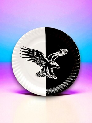 Siyah Beyaz Taraftar Temalı Tek Kullanımlık Tabak (8 Adet)