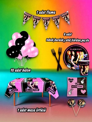 8 Kişilik Blackpink Temalı Midi Set - Doğum Günü Parti ve Eğlenceli Etkinlikler Için