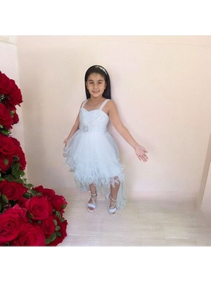 Kemer Tokalı Kuyruklu Kız Çocuk Abiye Elbise 5-10 Yaş