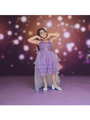 Kemer Tokalı Kuyruklu Kız Çocuk Abiye Elbise 5-10 Yaş