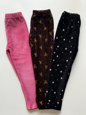 Bobsi Co Kız Çocuk Fitilli Kadife %100 Pamuk Desenli 3'lü Takım Tayt Seti