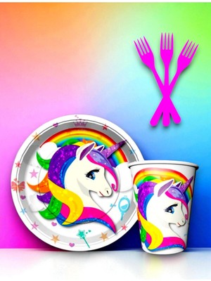 24 Kişilik Unicorn Temalı Tek Kullanımlık Servis Seti