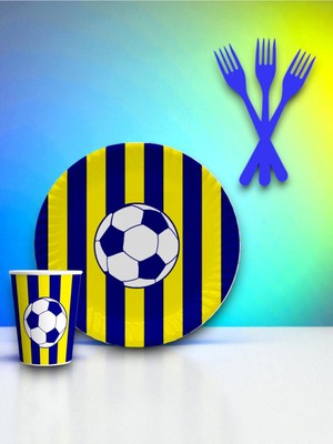 16 Kişilik Sarı Lacivert Taraftar Temalı Tek Kullanımlık Servis Seti