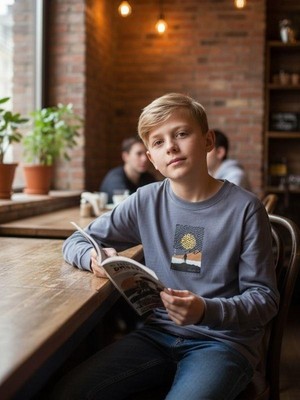 Zekids Erkek Çocuk Pamuklu Manzara Baskılı Ince Uzun Kollu Sweatshirt