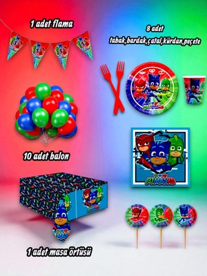 8 Kişilik Pijamask Temalı Mini Set - Doğum Günü Parti ve Eğlenceli Etkinlikler Için