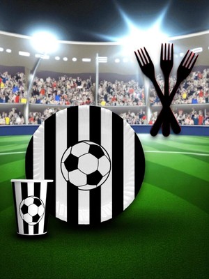 8 Kişilik Siyah Beyaz Taraftar Temalı Tek Kullanımlık Servis Seti