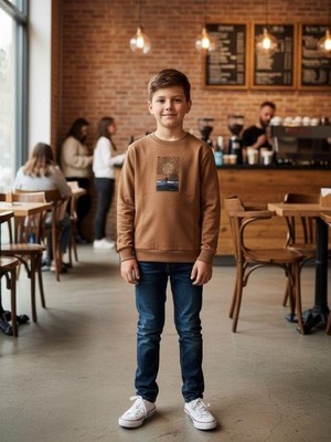 Zekids Erkek Çocuk Pamuklu Manzara Baskılı Ince Uzun Kollu Sweatshirt