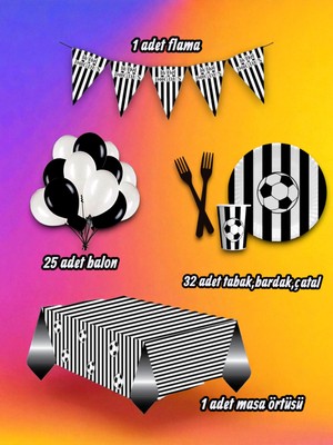32 Kişilik Siyah Beyaz Temalı Mini Set - Doğum Günü Parti ve Eğlenceli Etkinlikler Için