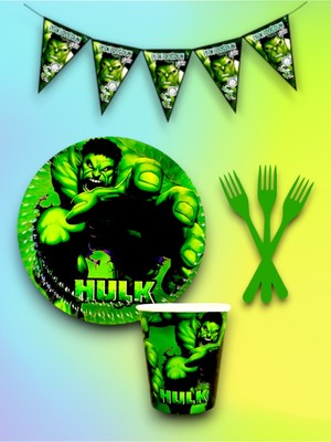 16 Kişilik Hulk Temalı Tek Kullanımlık Servis Seti ve Flama