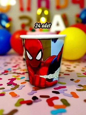 24 Adet Örümcek Adam Temalı Bardak - Doğum Günü Parti ve Eğlenceli Etkinlikler Için