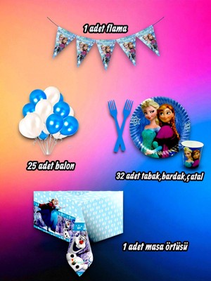 32 Kişilik Karlar Ülkesi Temalı Mini Set - Doğum Günü Parti ve Eğlenceli Etkinlikler Için