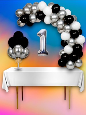 Siyah Beyaz Gold Konsept Doğum Günü Balon Kemer Mega Seti