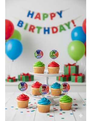 8 Adet Pijamaskeliler (Pj Masks) Temalı Kürdan Seti / Ikramlık Süsü (8 Adet)