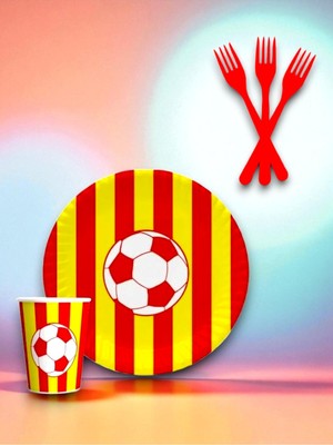 16 Kişilik Sarı Kırmızı Taraftar Temalı Tek Kullanımlık Servis Seti