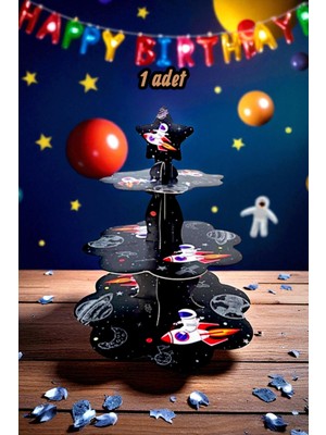1 Adet Uzay Temalı Kek Standı - Parti ve Kutlamalar Için Kek Sunumluk